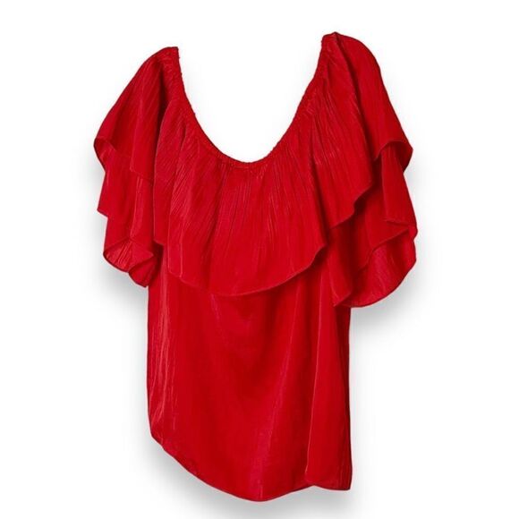 Maje Locao Off The Shoulder Ruffle Sleeve Top Red Women’s Size 3 (Small/Medium) - Picture 4 of 12